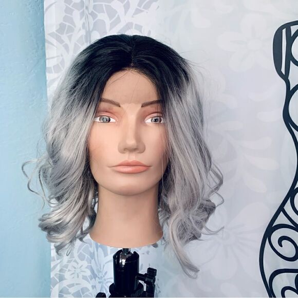 Silver Gray with Dark Roots Lace Front Heat Friendly Synthetic Wig Size Average - Picture 1 of 10